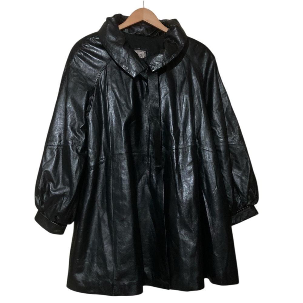 Giorgio Rotti Tie Neck A-Line Leather Jacket  1X  NEW